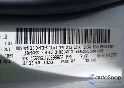 2012 Ram 1500 Slt from USA, damaged, VIN 1C6RD6LT0CS268650